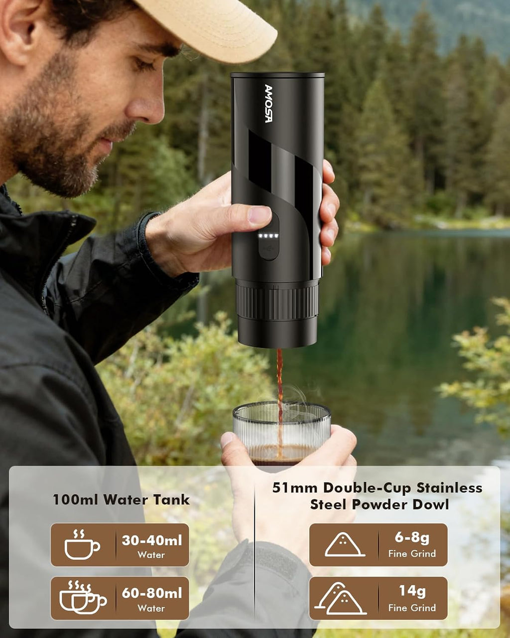 All in 1 Portable Electric Espresso Machine & Coffee Grinder & Milk Frother