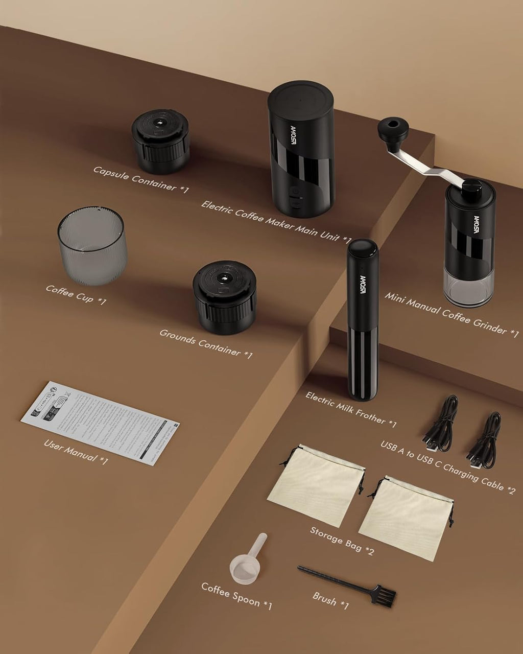 All in 1 Portable Electric Espresso Machine & Coffee Grinder & Milk Frother