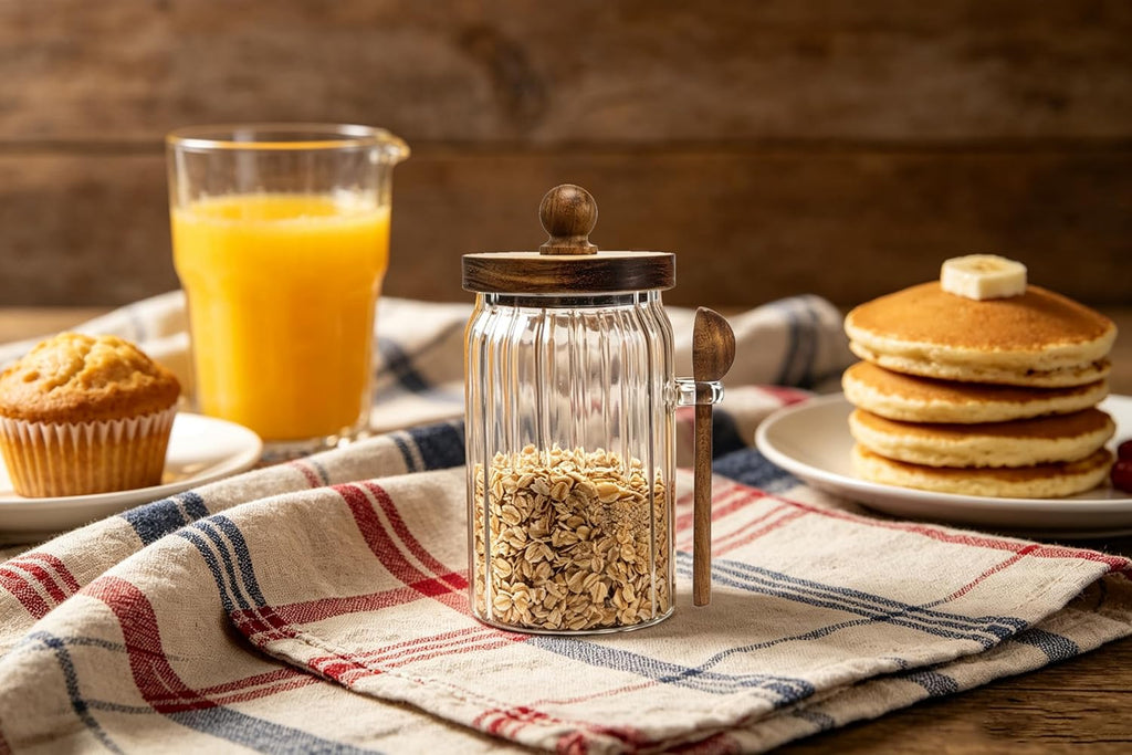 Vintage Glass Jar with Wooden Spoon&Lid, 26 Fl.Oz, Coffee Storage Canister