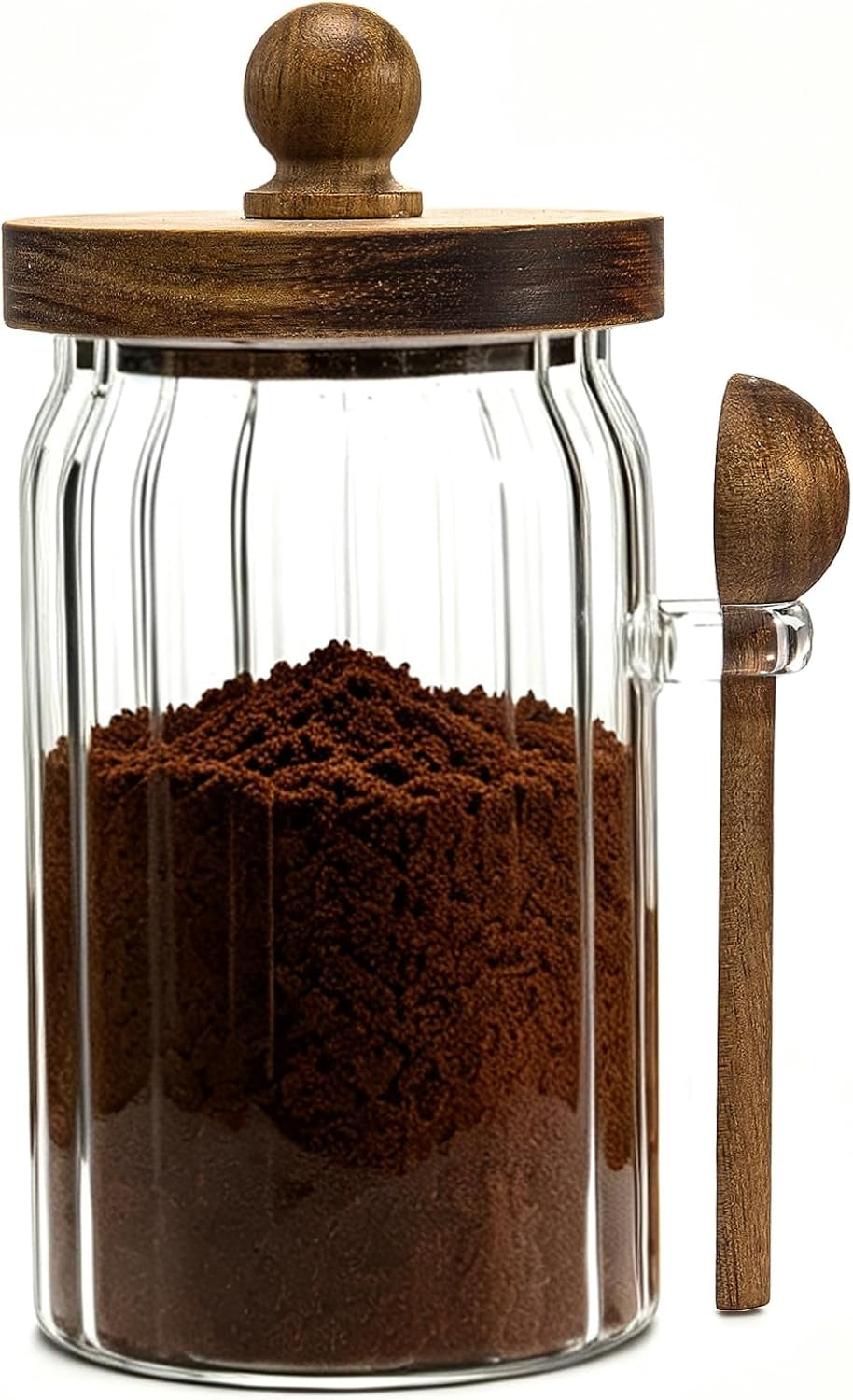 Vintage Glass Jar with Wooden Spoon&Lid, 26 Fl.Oz, Coffee Storage Canister