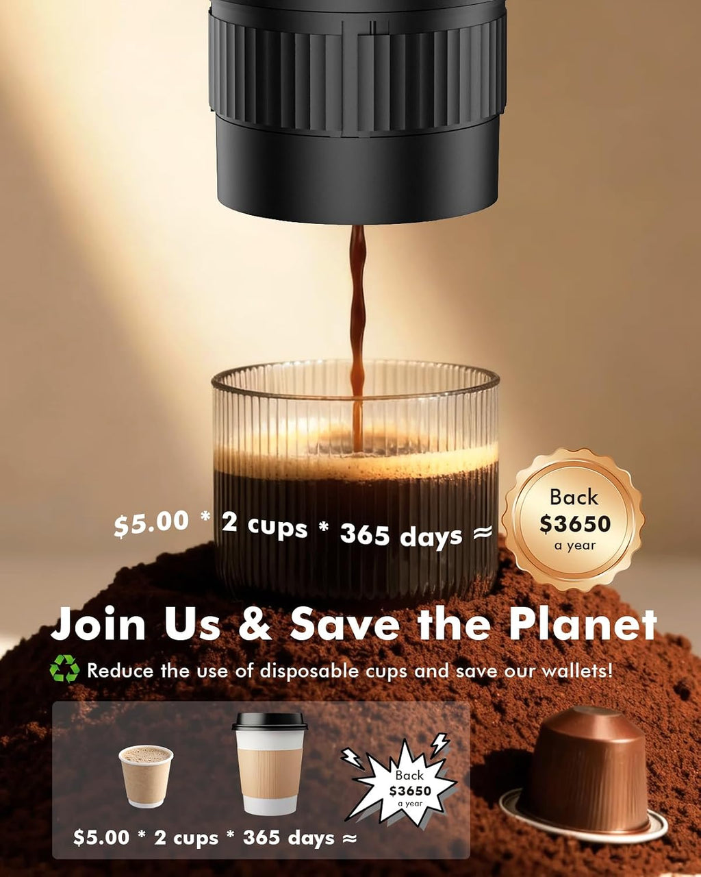 All in 1 Portable Electric Espresso Machine & Coffee Grinder & Milk Frother