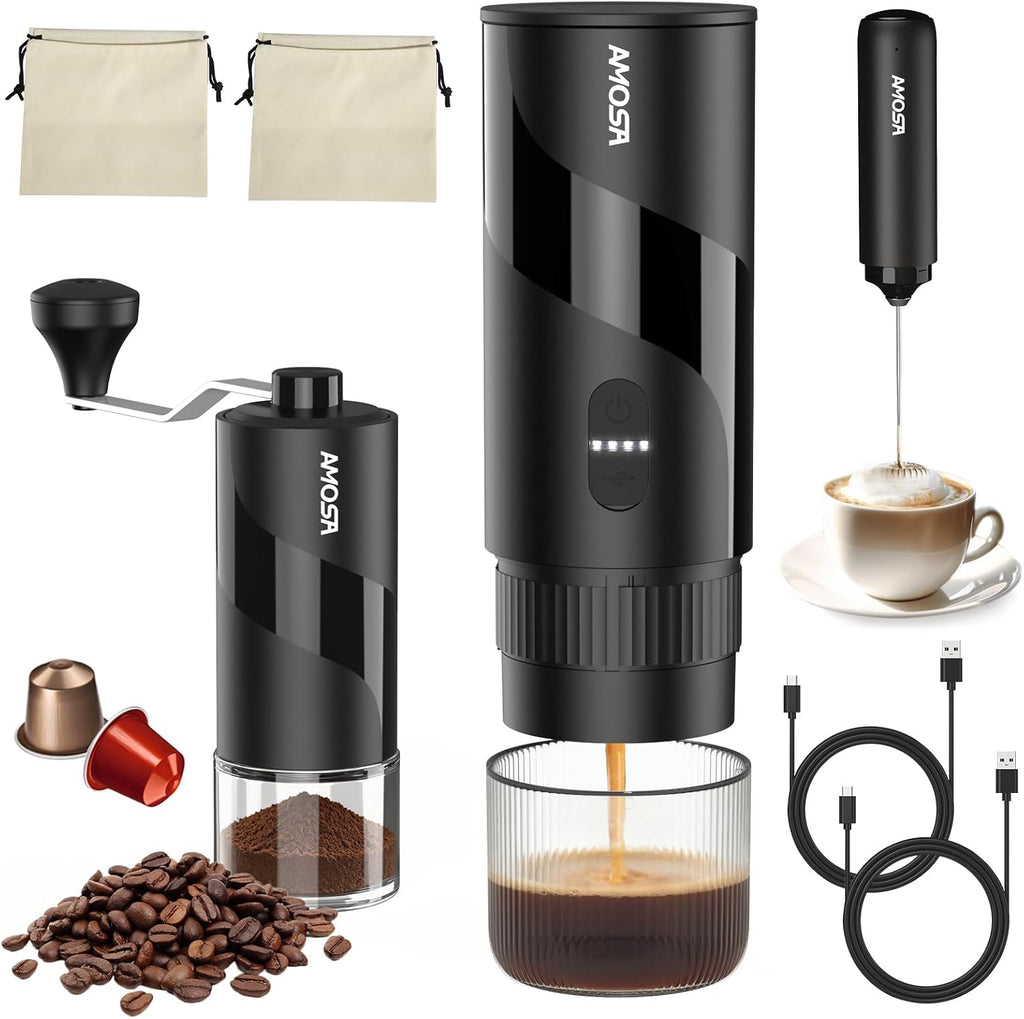 All in 1 Portable Electric Espresso Machine & Coffee Grinder & Milk Frother