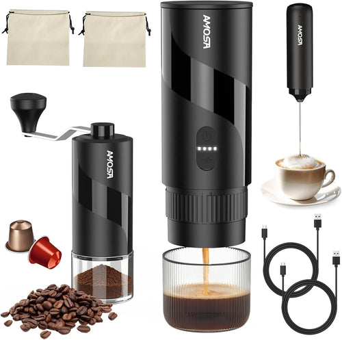 All in 1 Portable Electric Espresso Machine & Coffee Grinder & Milk Frother